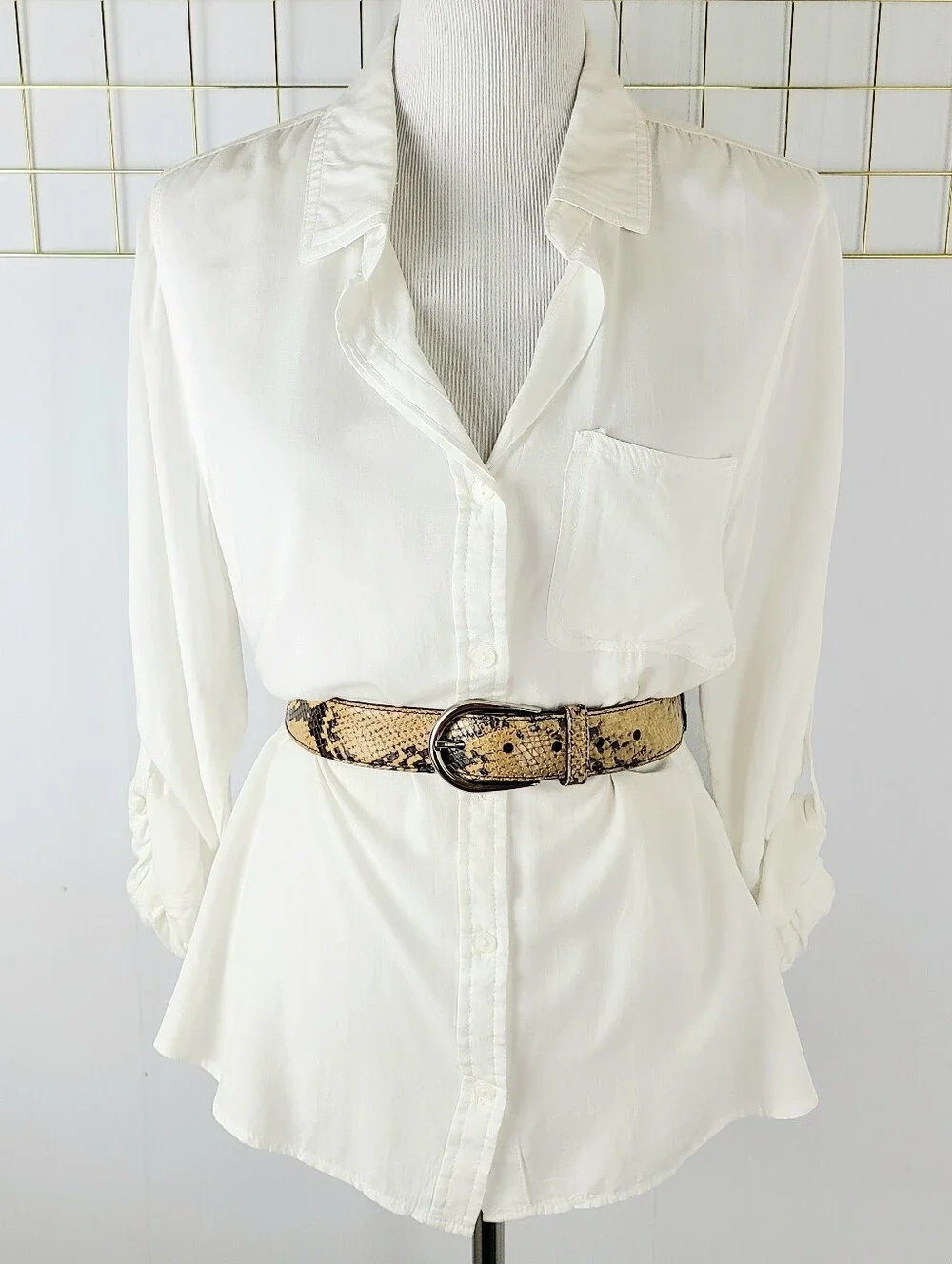 Miu Miu Made In Italy Tan Black Snakeskin Genuine Leather Belt